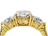 Yellow gold Three-Stone Cushion Cut Cut Milgrain Band Prong Setting Ring_23