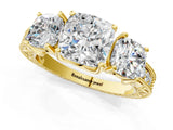 Yellow gold Three-Stone Cushion Cut Cut Milgrain Pavé Engagement Ring_16