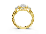 Yellow gold Three-Stone Cushion Cut Cut Milgrain Pavé Engagement Ring_18