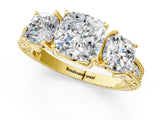 Yellow gold Three-Stone Cushion Cut Cut Milgrain Pavé Engagement Ring_4