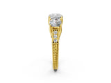 Yellow gold Three-Stone Cushion Cut Cut Milgrain Pavé Engagement Ring_5