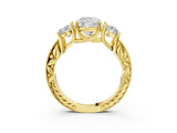 Yellow gold Three-Stone Cushion Cut Cut Milgrain Pavé Engagement Ring_6