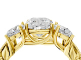 Yellow gold Three-Stone Cushion Cut Cut Milgrain Pavé Engagement Ring_7