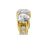 Yellow gold Three-Stone Cushion Cut Cut Milgrain Pavé Engagement Ring_8