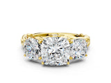 Yellow gold Three-Stone Cushion Cut Diamond Braided Band Ring with Four-Prong Setting_37