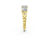 Yellow gold Three-Stone Cushion Cut Diamond Braided Band Ring with Four-Prong Setting_39