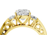 Yellow gold Three-Stone Cushion Cut Diamond Cathedral Engagement Ring with Prong Setting_10