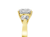 Yellow gold Three-Stone Cushion Cut Diamond Cathedral Engagement Ring with Prong Setting_11