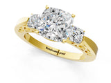Yellow gold Three-Stone Cushion Cut Diamond Cathedral Engagement Ring with Prong Setting_7