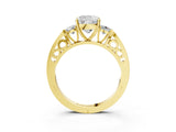 Yellow gold Three-Stone Cushion Cut Diamond Cathedral Engagement Ring with Prong Setting_9