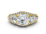Yellow gold Three-Stone Cushion Cut Diamond Engagement Ring with Pave Band and Prong Setting_14