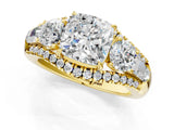 Yellow gold Three-Stone Cushion Cut Diamond Engagement Ring with Pave Band and Prong Setting_15