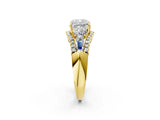 Yellow gold Three-Stone Cushion Cut Diamond Engagement Ring with Pave Band and Prong Setting_16