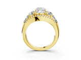 Yellow gold Three-Stone Cushion Cut Diamond Engagement Ring with Pave Band and Prong Setting_17