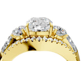 Yellow gold Three-Stone Cushion Cut Diamond Engagement Ring with Pave Band and Prong Setting_18
