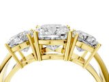 Yellow gold Three-Stone Cushion Cut Diamond Engagement Ring with Prong Setting on a White Gold Band_10
