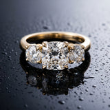 Yellow gold Three-Stone Cushion Cut Diamond Engagement Ring with Prong Setting on a White Gold Band_21