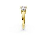 Yellow gold Three-Stone Cushion Cut Diamond Engagement Ring with Prong Setting on a White Gold Band_40