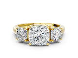 Yellow gold Three-Stone Cushion Cut Diamond Engagement Ring with Prong Setting_3
