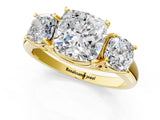 Yellow gold Three-Stone Cushion Cut Diamond Engagement Ring with Prong Setting_4