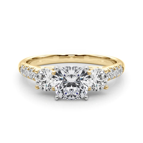 Yellow gold Three-Stone Cushion Cut Diamond Pavé Band with Four-Prong Setting 1
