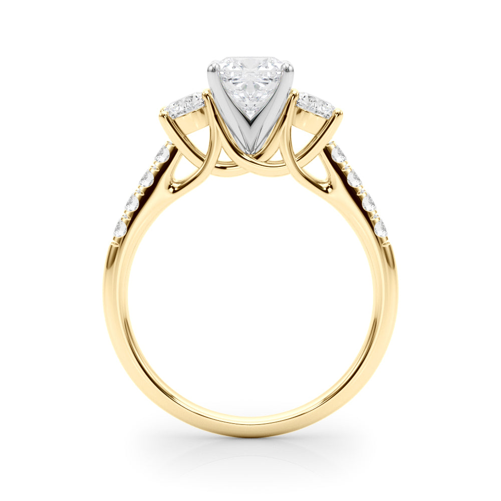 Yellow gold Three-Stone Cushion Cut Diamond Pavé Band with Four-Prong Setting 2