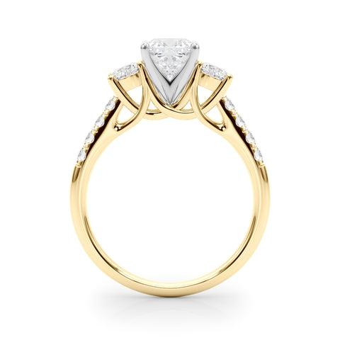 Yellow gold Three-Stone Cushion Cut Diamond Pavé Band with Four-Prong Setting 2