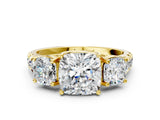 Yellow gold Three-Stone Cushion Cut Diamond Pavé Band with Prong Setting_3