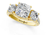 Yellow gold Three-Stone Cushion Cut Diamond Pavé Band with Prong Setting_4