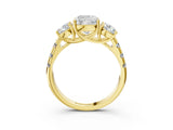 Yellow gold Three-Stone Cushion Cut Diamond Pavé Band with Prong Setting_6