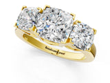 Yellow gold Three-Stone Cushion Cut Diamond Ring with Channel Set Band and Four-Prong Setting_19