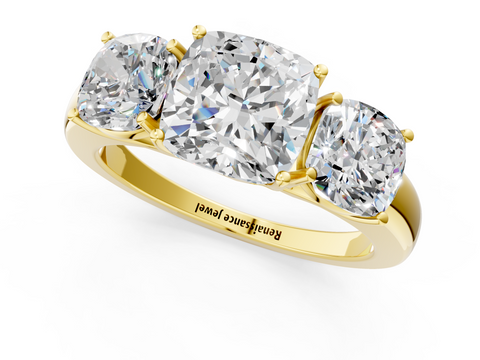 Yellow gold Three-Stone Cushion Cut Diamond Ring with Channel-Set Band and Four-Prong Setting_33
