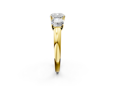 Yellow gold Three-Stone Cushion Cut Diamond Ring with Channel-Set Band and Four-Prong Setting_34