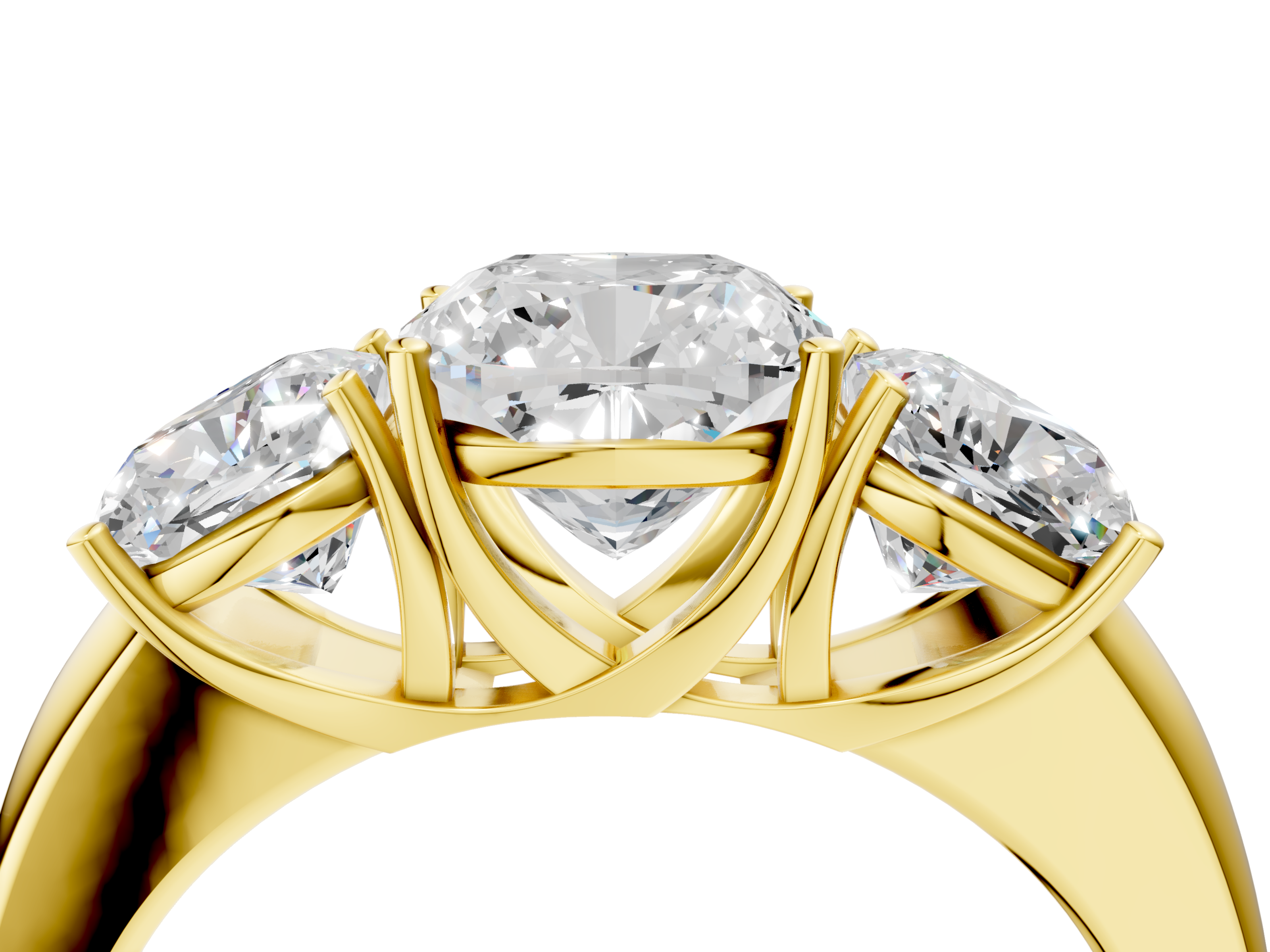 Yellow gold Three-Stone Cushion Cut Diamond Ring with Channel-Set Band and Four-Prong Setting_36