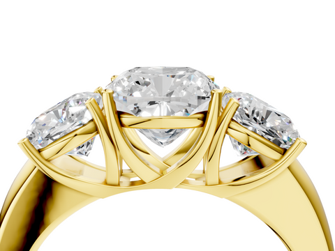 Yellow gold Three-Stone Cushion Cut Diamond Ring with Channel-Set Band and Four-Prong Setting_36