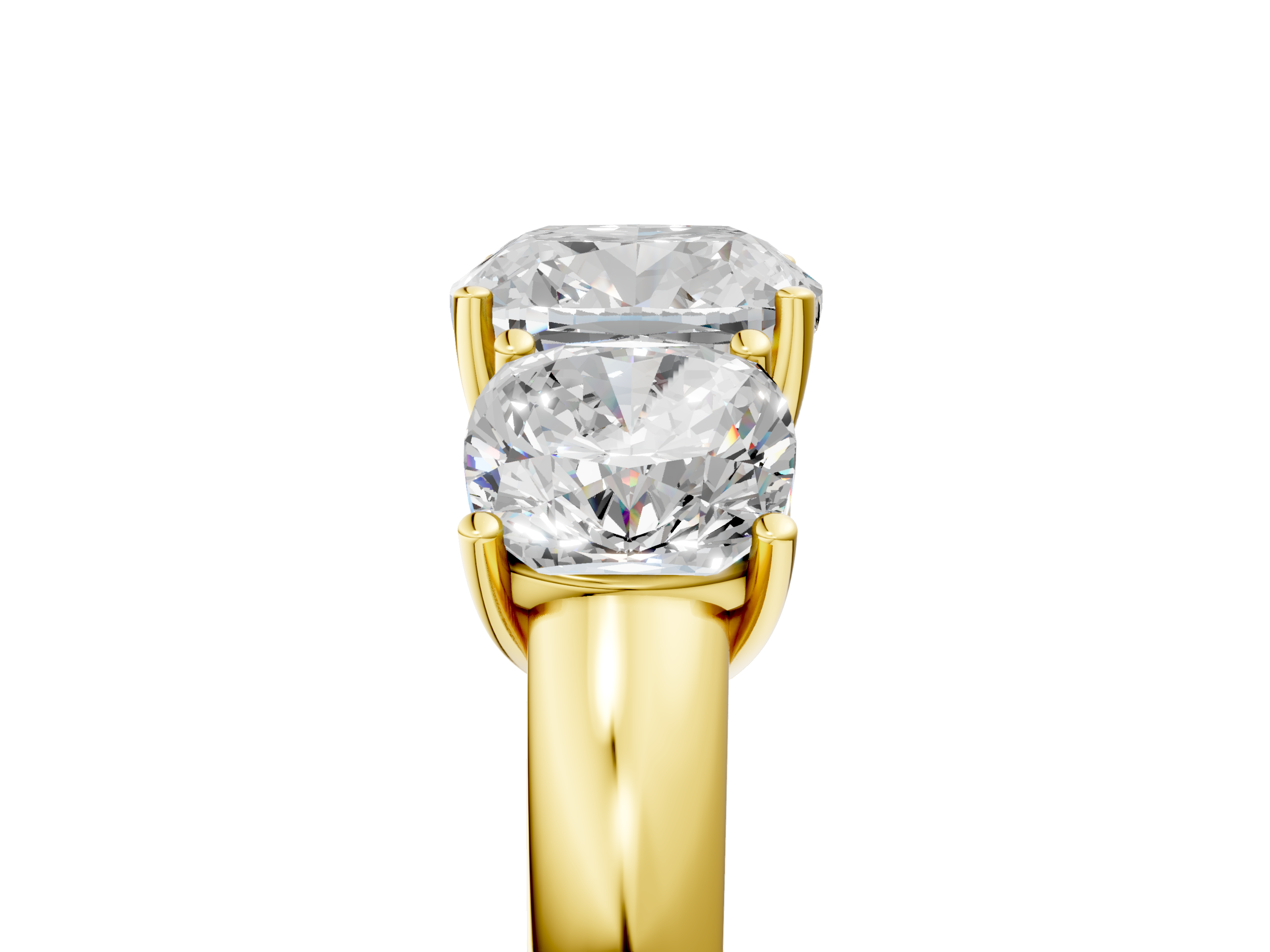 Yellow gold Three-Stone Cushion Cut Diamond Ring with Channel-Set Band and Four-Prong Setting_37