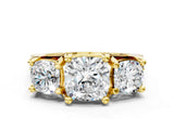 Yellow gold Three-Stone Cushion Cut Diamond Ring with Channel-Set Band and Four-Prong Setting_64