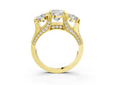 Yellow gold Three-Stone Cushion Cut Diamond Ring with Channel-Set Band and Four-Prong Setting_67