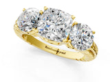 Yellow gold Three-Stone Cushion Cut Diamond Ring with Channel-Set Band and Prong Setting_7