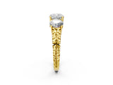 Yellow gold Three-Stone Cushion Cut Diamond Ring with Channel-Set Band and Prong Setting_8