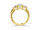 Yellow gold Three-Stone Cushion Cut Diamond Ring with Channel-Set Band and Prong Setting_9