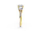 Yellow gold Three-Stone Cushion Cut Diamond Ring with Pavé Band and Prong Setting_85