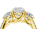Yellow gold Three-Stone Cushion Cut Diamond Ring with Pavé Band and Prong Setting_87