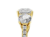 Yellow gold Three-Stone Cushion Cut Diamond Ring with Pavé Band and Prong Setting_88