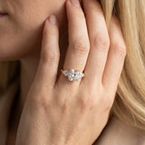 Yellow gold Three-Stone Cushion Cut Diamond Ring with Pear Side Stones and Four-Prong Setting_112