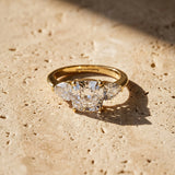 Yellow gold Three-Stone Cushion Cut Diamond Ring with Pear Side Stones and Four-Prong Setting_113