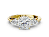 Yellow gold Three-Stone Cushion Cut Diamond Ring with Pear  Side Stones in Four-Prong Setting_12