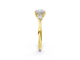 Yellow gold Three-Stone Cushion Cut Diamond Ring with Pear  Side Stones in Four-Prong Setting_14