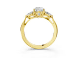 Yellow gold Three-Stone Cushion Cut Diamond Ring with Pear  Side Stones in Four-Prong Setting_15