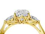 Yellow gold Three-Stone Cushion Cut Diamond Ring with Pear  Side Stones in Four-Prong Setting_16